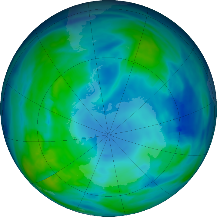 Antarctic ozone map for 16 May 2019